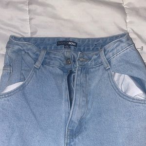 fashion nova light blue ripped mom jeans
